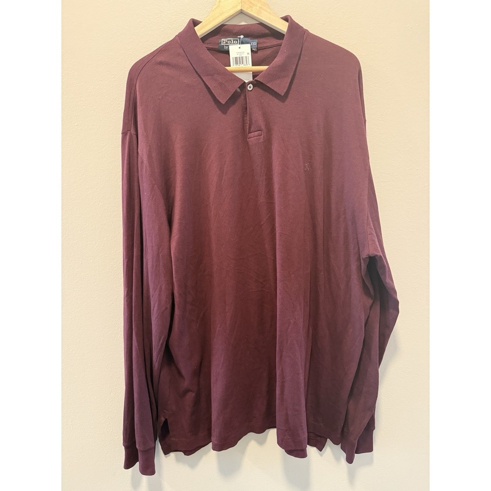 Polo Ralph Lauren Long‎ Sleeve Polo Shirt Burgundy Mens XL 100% Cotton